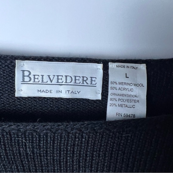 Belvedere Italian Wool Blend Black Knitted Sweater - Size Large-Gold Hem Detail - Picture 4 of 7